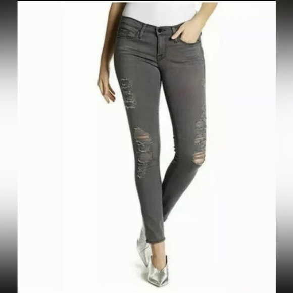 Frame Denim Denim - Frame Le Skinny de Jeanne Grey Distressed Low Rise Skinny Jeans 26